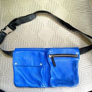 Royal blue leather waist pack by Kenneth Cole